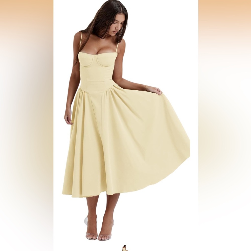 Womens Butter Yellow Midi Dress, Medium